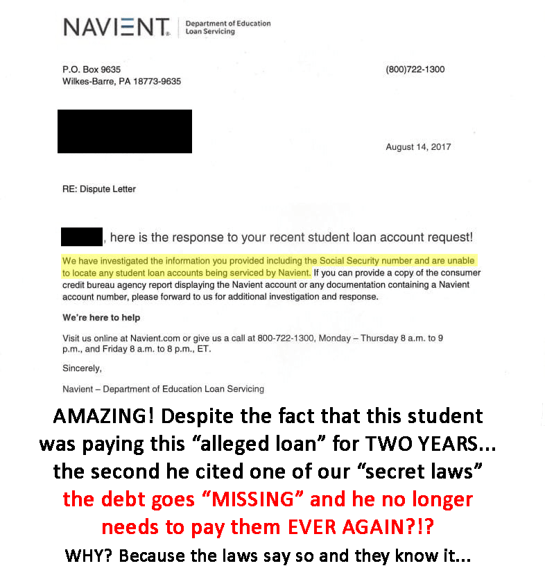 Navient Student Loan Debt Elimination Proof