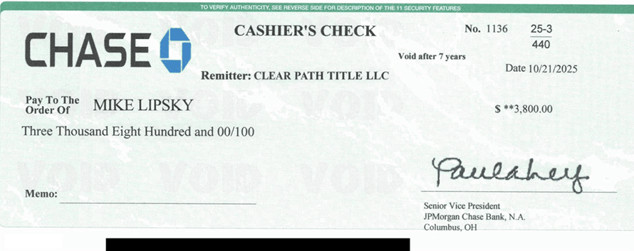 Overnight Lien Profits Check Proof