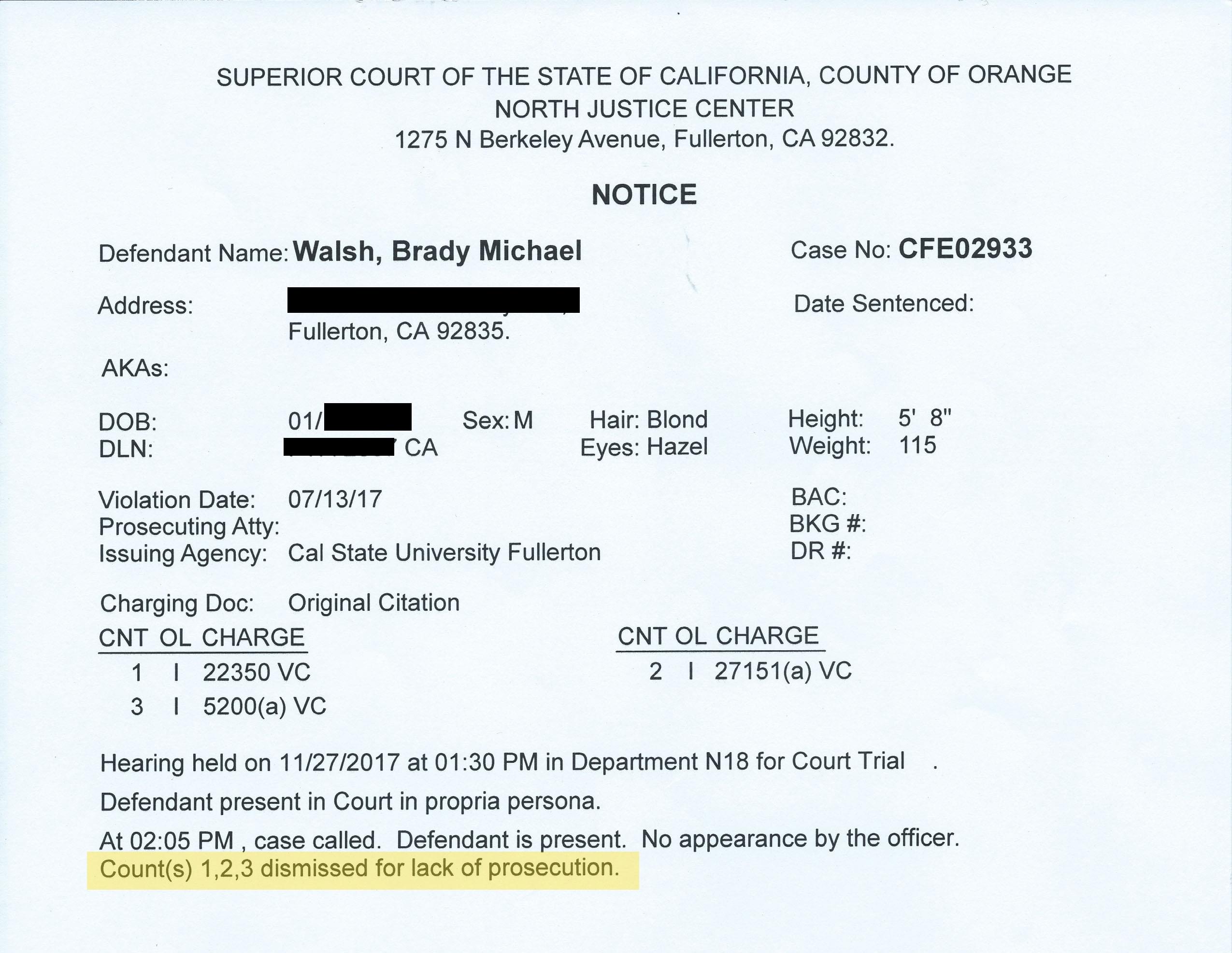 California Speeding, Registration Issue, Noise Ticket Dismissed