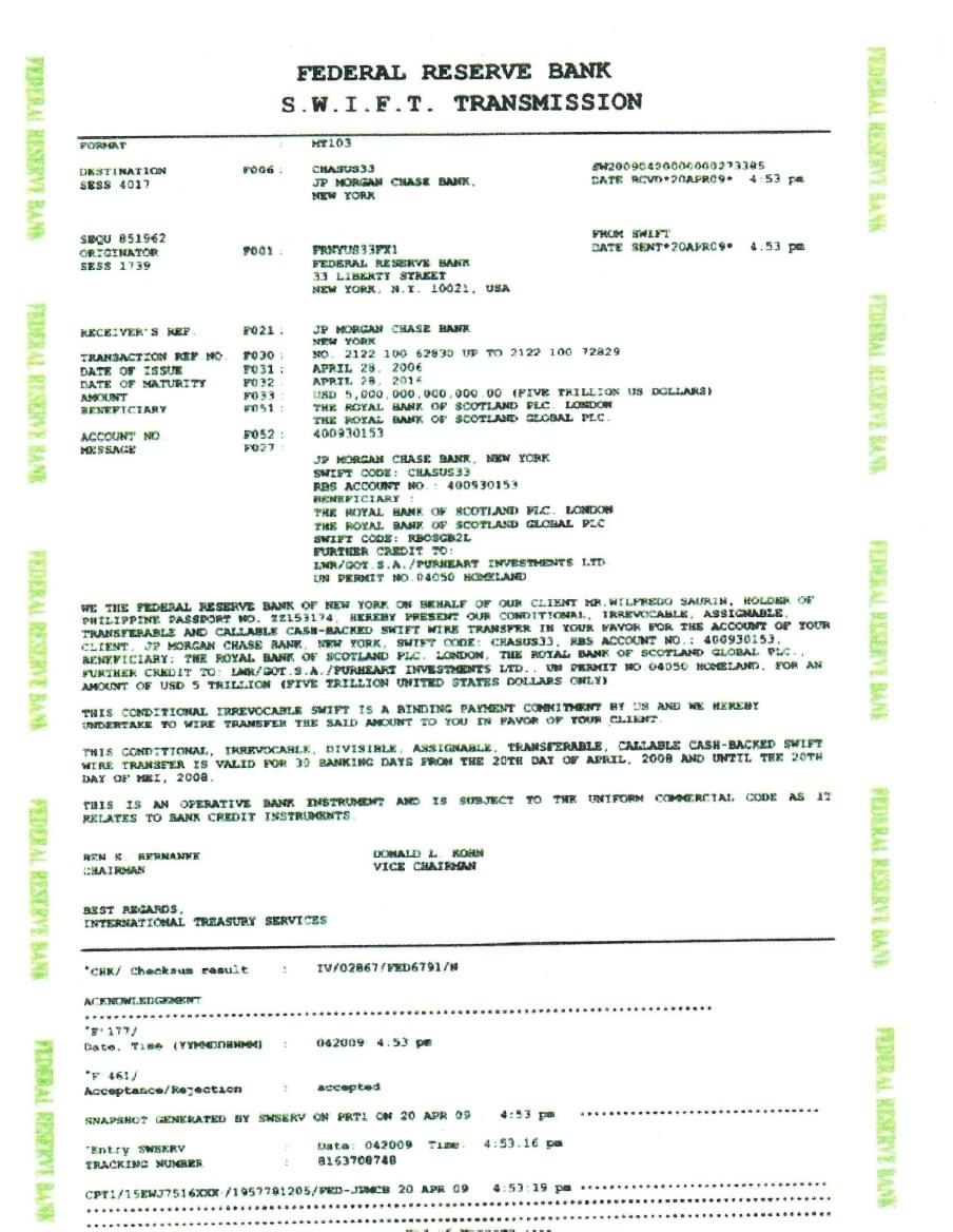 SWIFT Transfer Proof