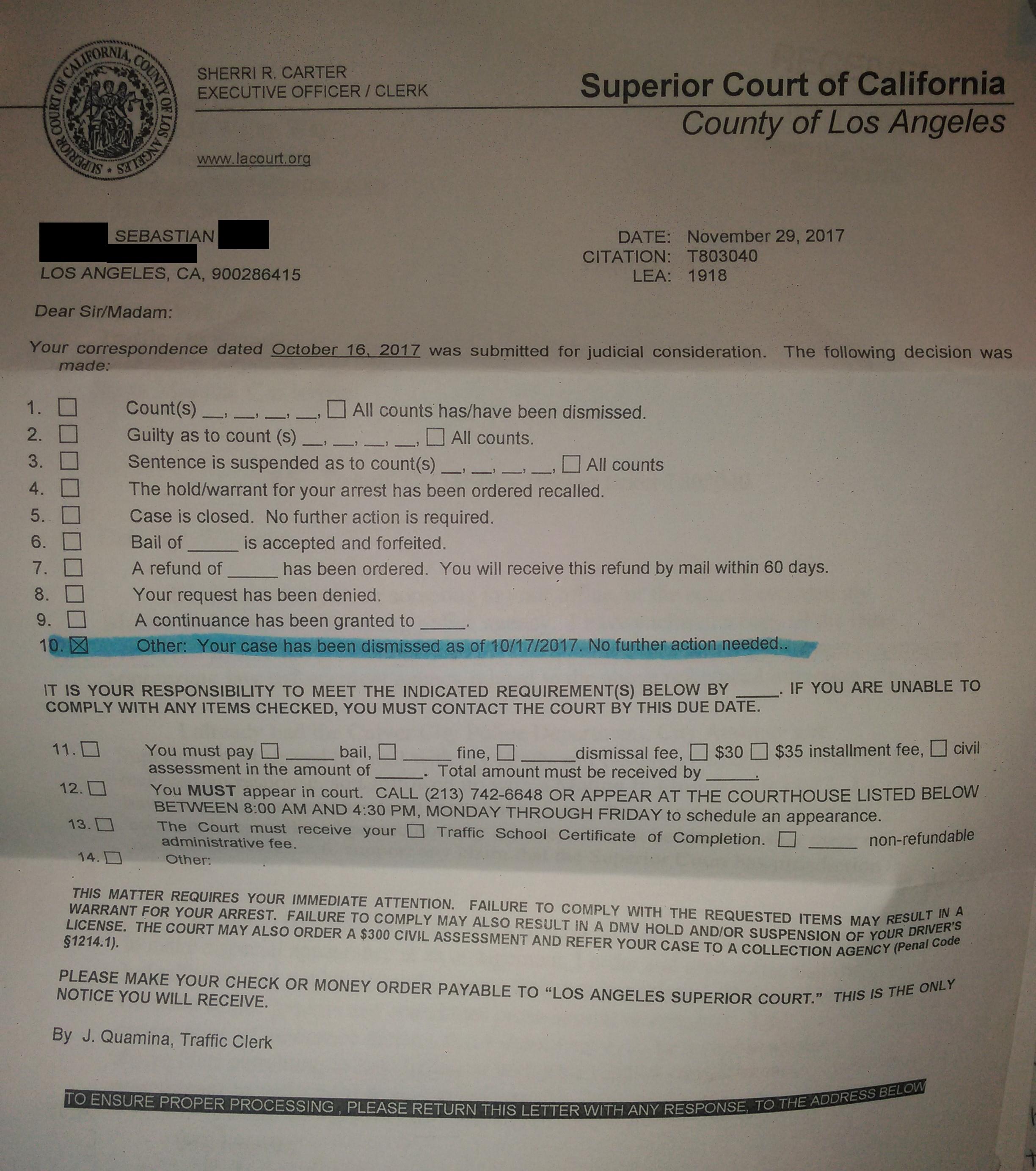 California Speeding Ticket Dismissal